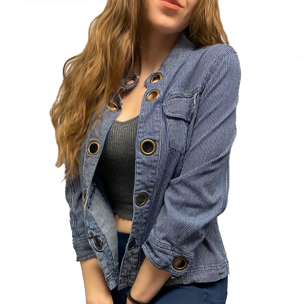 Vintage AMI Striped Jacket with Grommet Accents